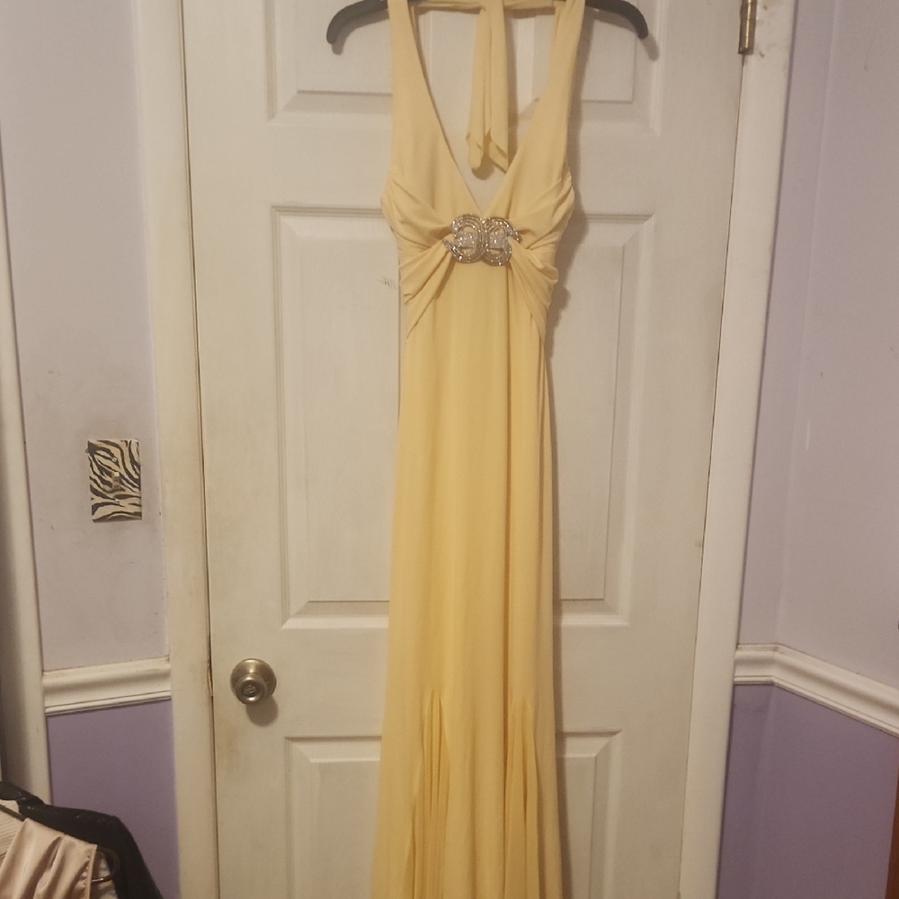 Cache Yellow Prom Halter Dress with Jewel Accent
